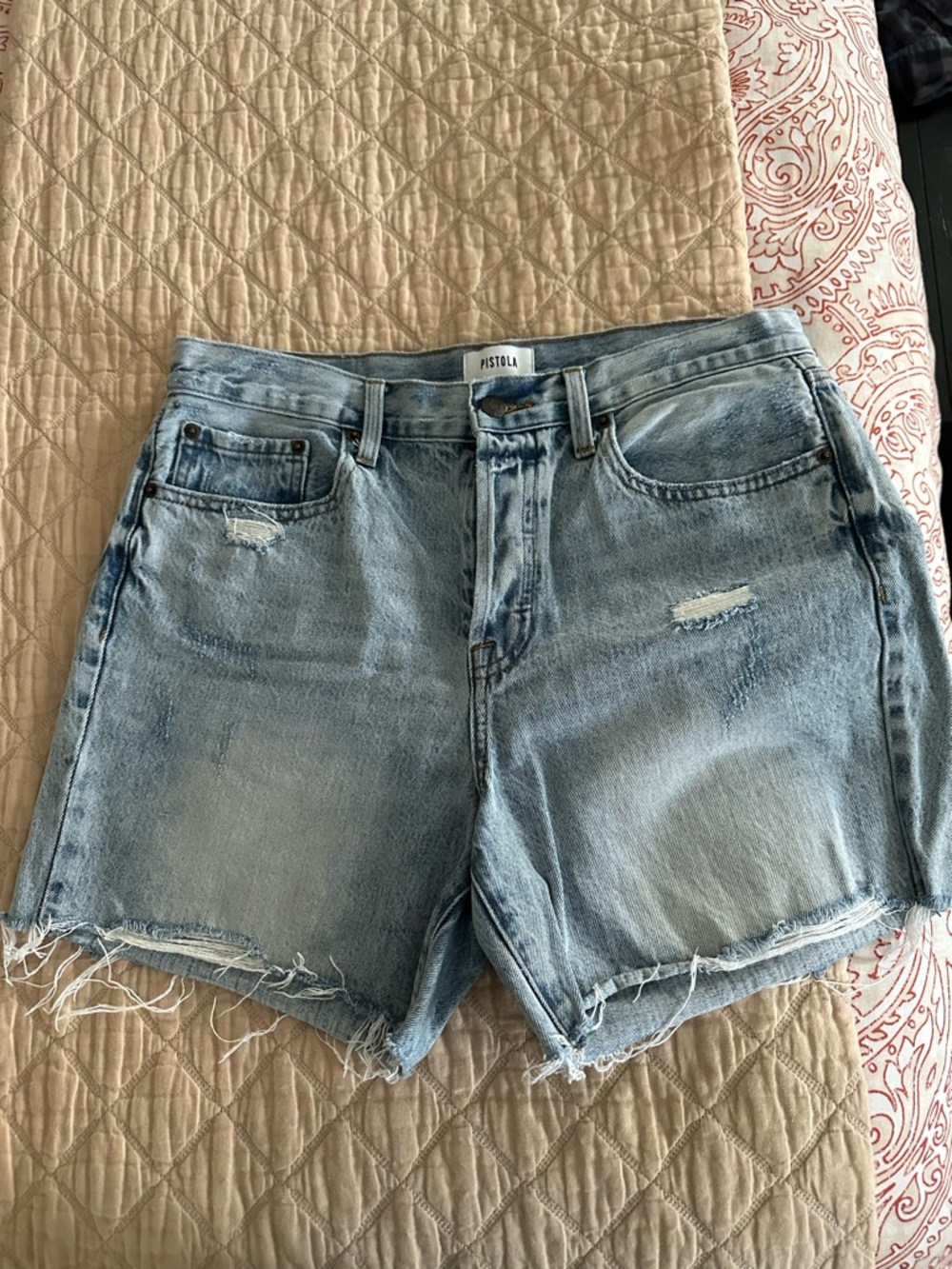 Pistola Light Blue Distressed Denim Shorts Size 30